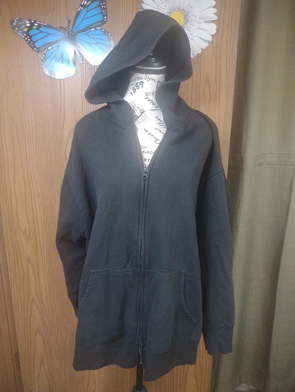 Just My Size Black Full-Zip Hooded Shirt Jacket